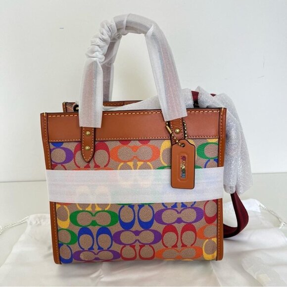 Coach Field Tote 22 In Pride Rainbow BrassTan Natural Multi Signature - Picture 1 of 6